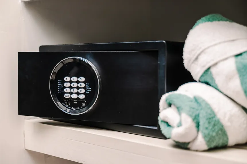 In-room safe and beach towels