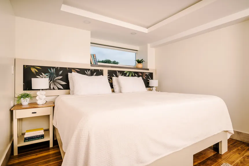 King bed in the Surf Loft Suite at Iguana Surf, Tamarindo